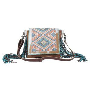 Southwest Aztec Leather Shoulder Bag-Rangoli Fringed Hair On Leather Myra Bag